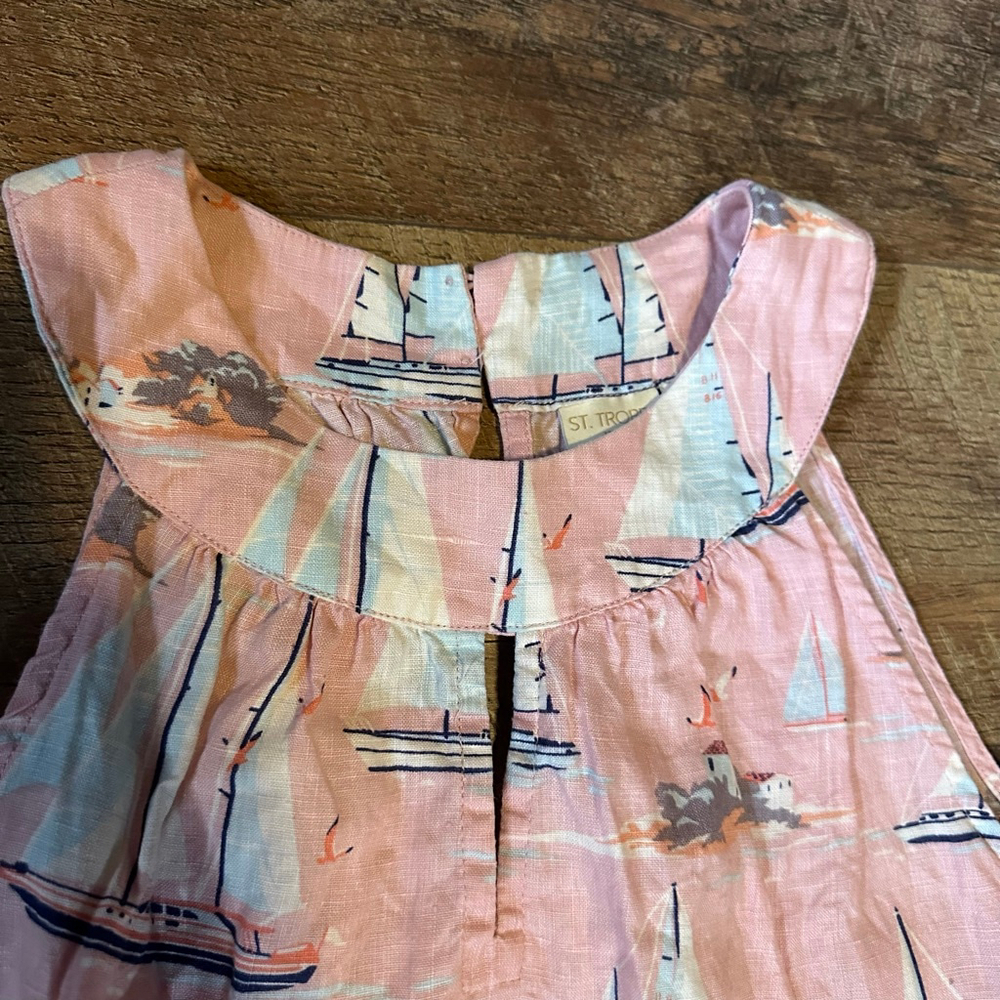 Women's St. Tropez West Pink & Blue Sailboat Maxi Dress S linen - Picture 4 of 12